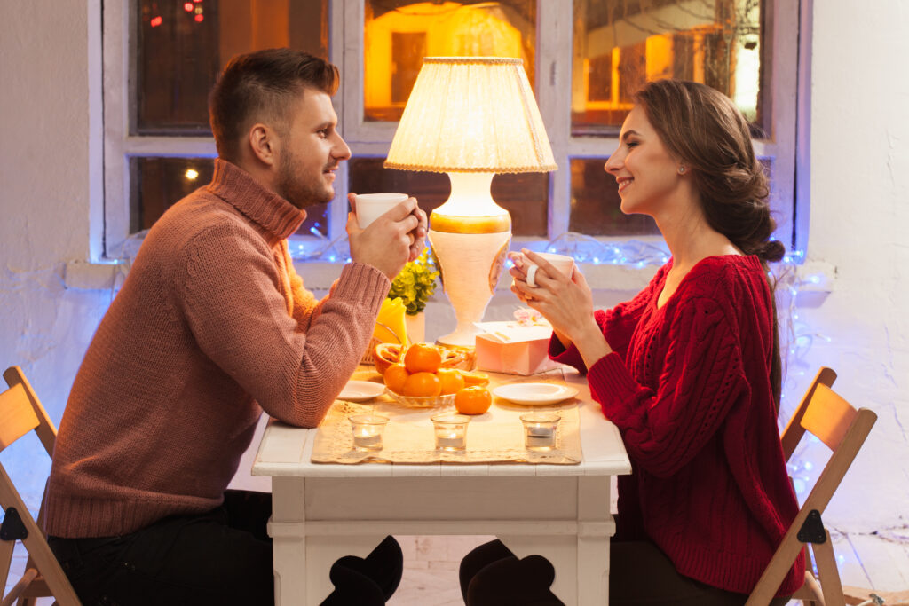 Portrait of romantic couple at Valentine's Day dinner
